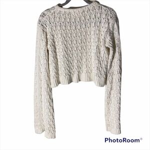 Sweet Genesis Cropped Sweater White Bell Sleeves Open Weave Sz  S/M